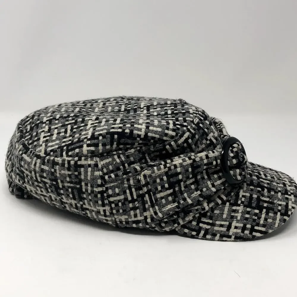 Wool Tweed Newsboy Cap Grey Black Bill Black Detail Tween Newsie Style